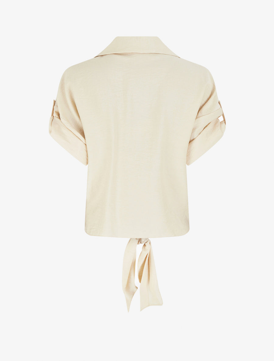 Chemise à nouer ample à manches courtes - Beige - 2