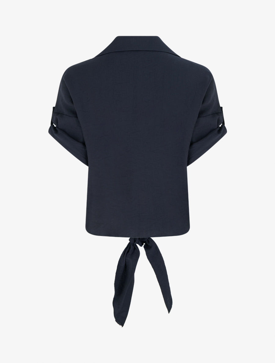 Chemise à nouer ample à manches courtes - Bleu nuit - 2