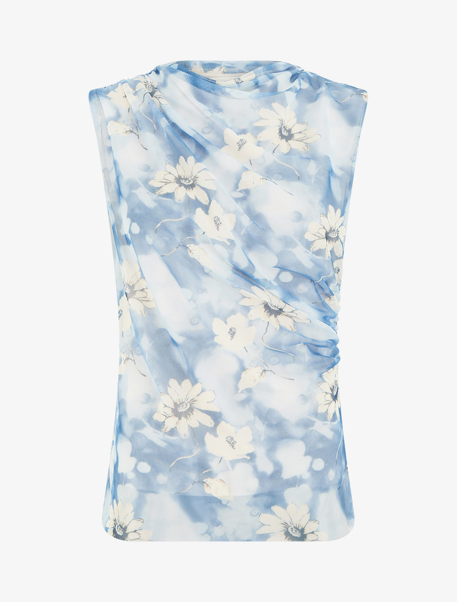 Top sans manches en tulle à fleurs - Bleu - 1
