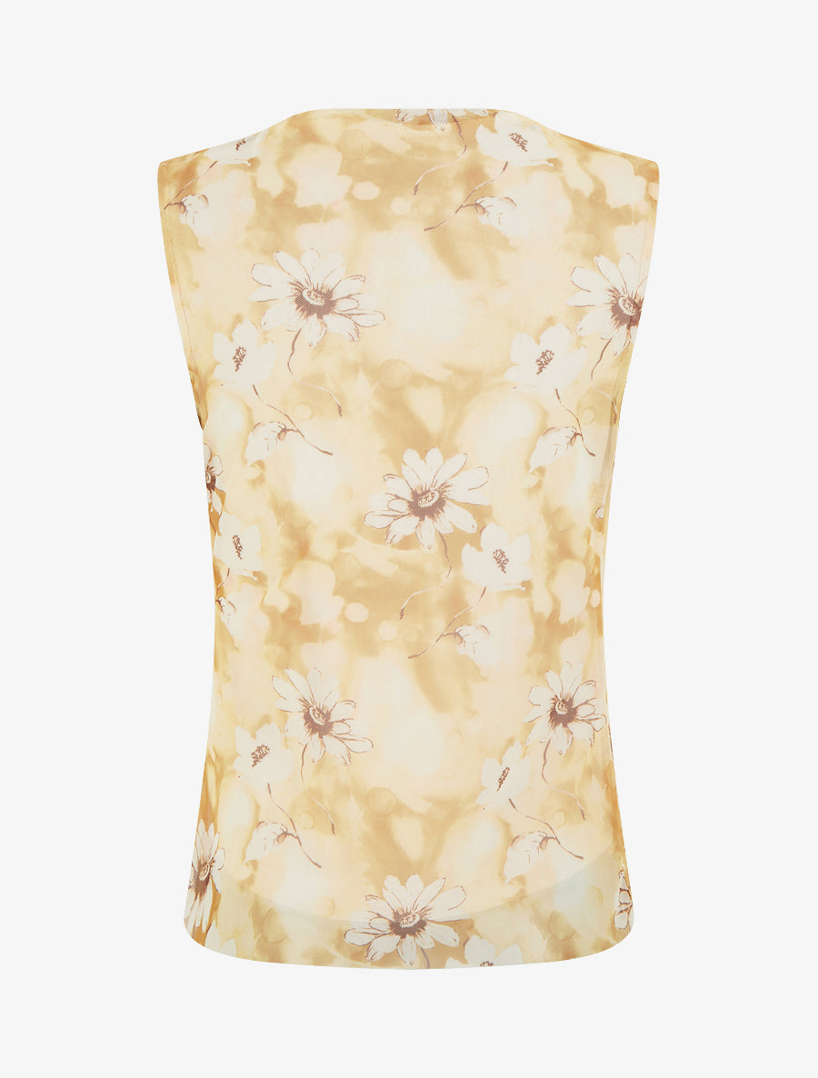 Top sans manches en tulle à fleurs - Jaune - 2