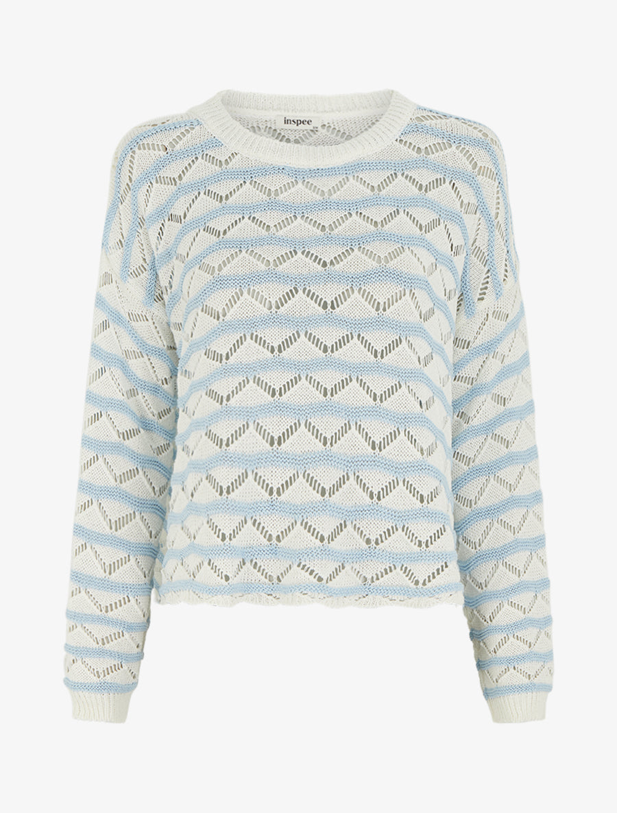 Pull ajouré à rayures fantaisies - Bleu ciel - 1