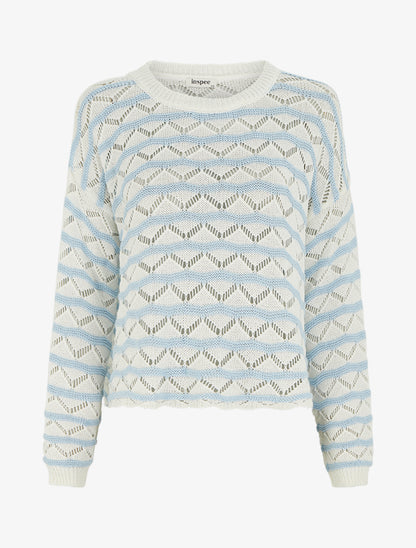 Pull ajouré à rayures fantaisies - Bleu ciel - 1