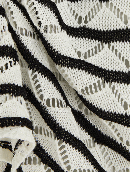 Pull ajouré à rayures fantaisies - Noir - 3