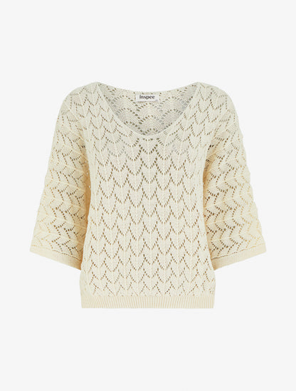 Pull ajouré manches courtes - Beige clair - 1