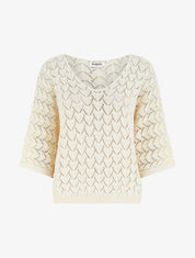 Lochmuster-Pullover mit kurzen Ärmeln - Hellbeige