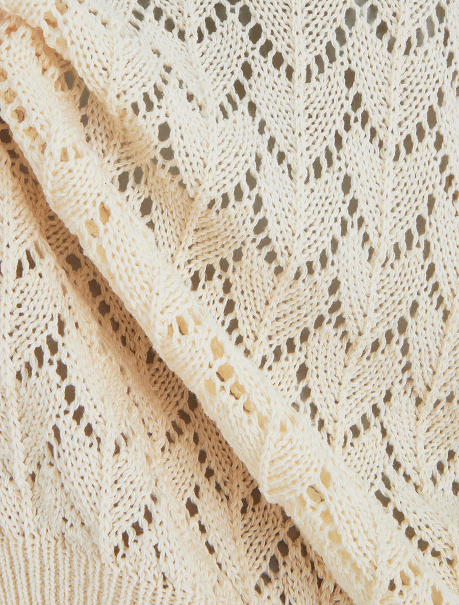 Lochmuster-Pullover mit kurzen Ärmeln - Hellbeige