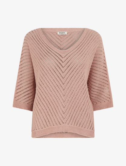 Pull ajouré à manches courtes chauve-souris - Rose - 1