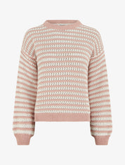 Pull droit à rayures ajourées - Rose - 1