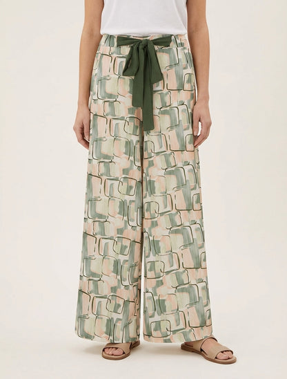 Weit geschnittene Hose mit grafischem Print. - Kaki