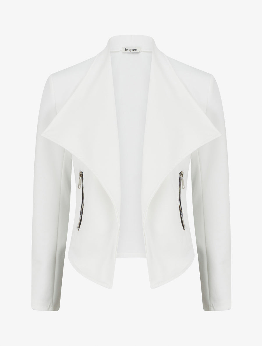 Veste en suédine à poches décoratives zippées - Blanc - 1