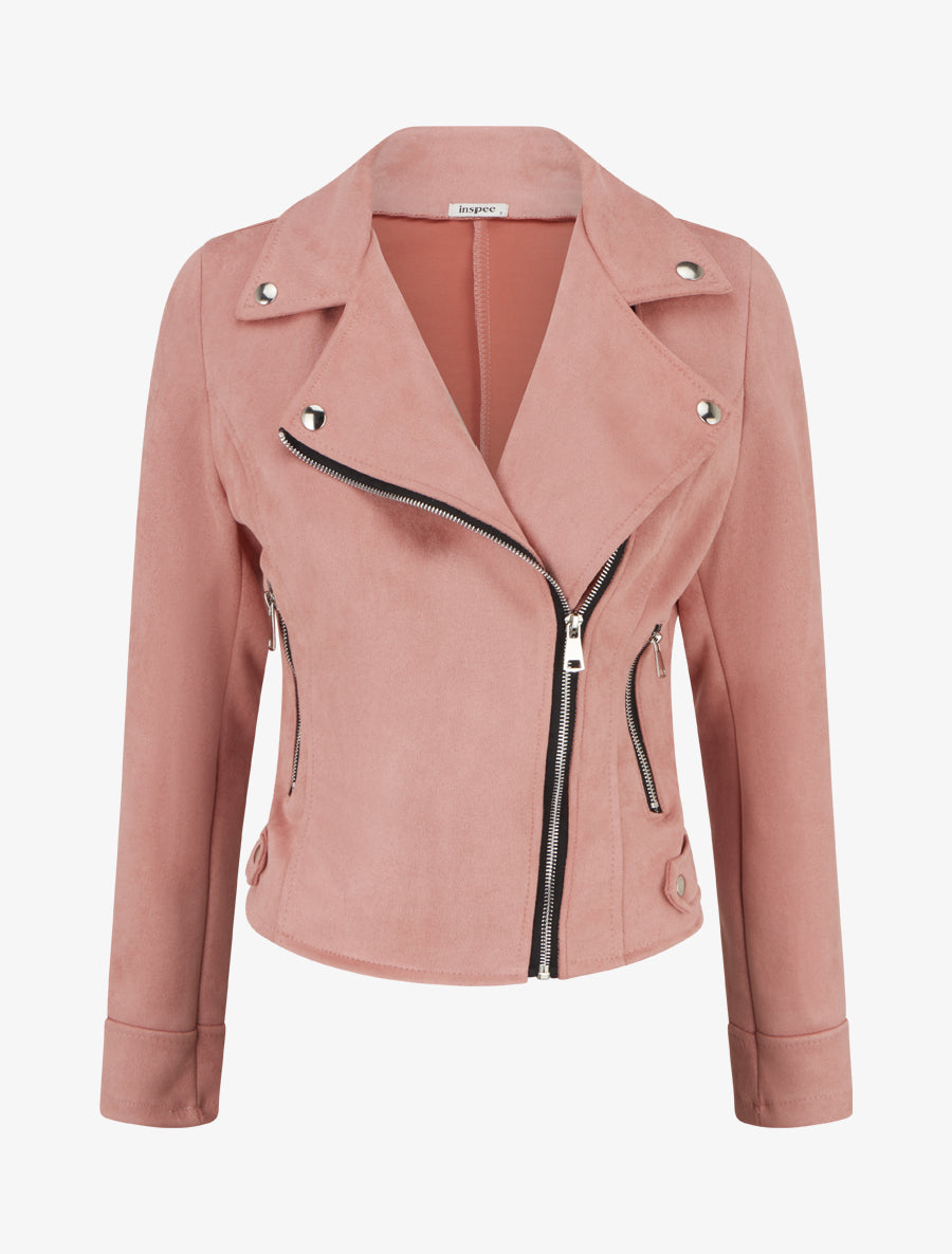 Veste en suédine style perfecto - Vieux rose - 1