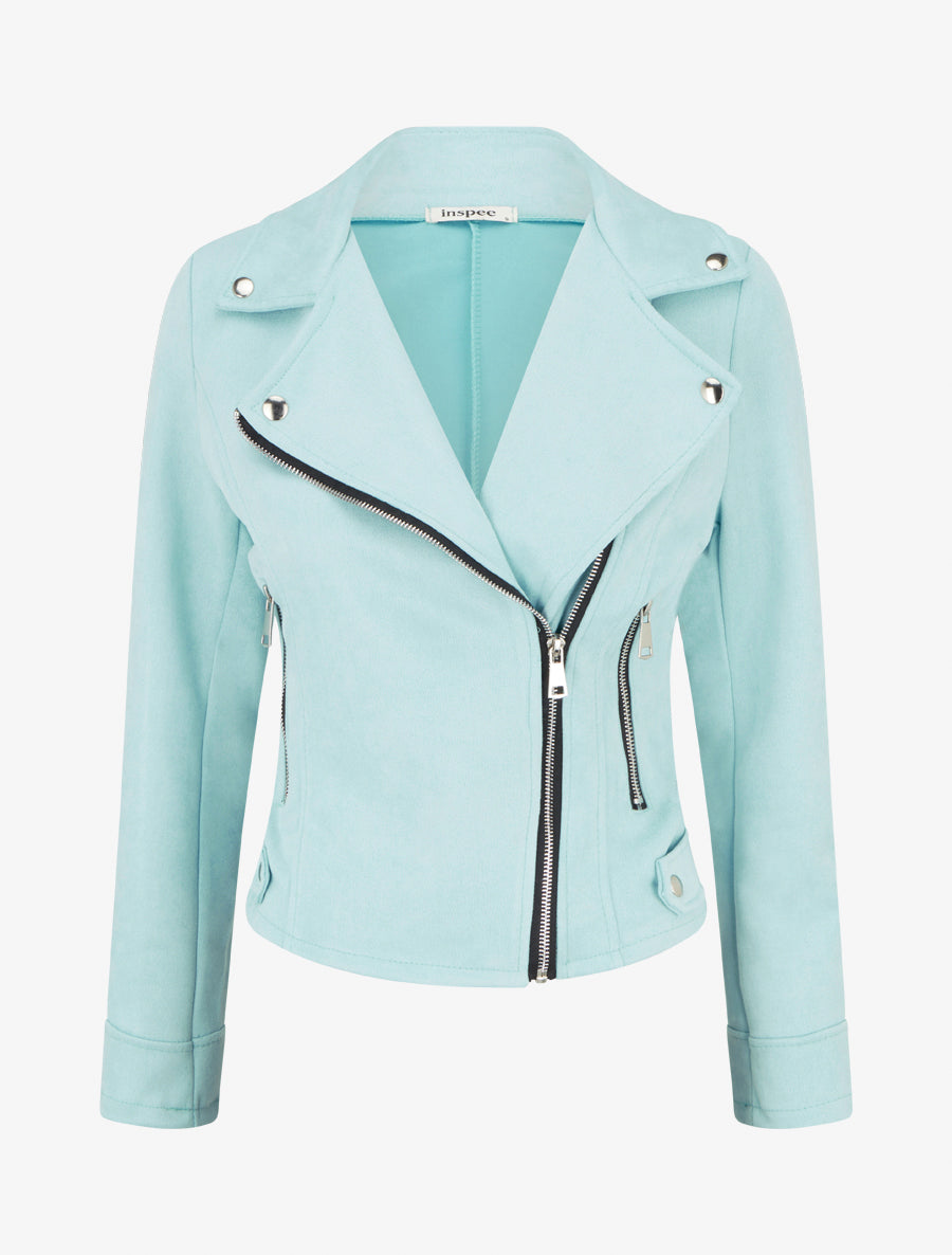 Veste en suédine style perfecto - Turquoise - 1