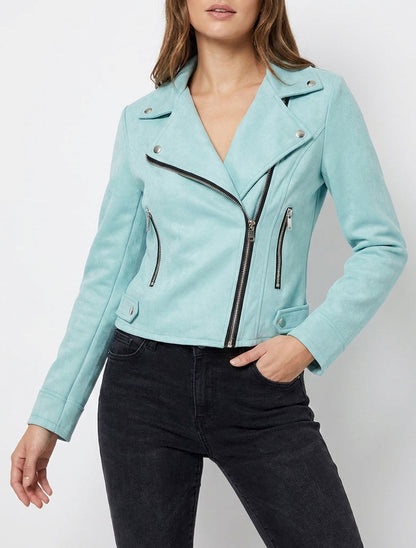 Jacke im Wildleder-Look im Bikerstil - Türkis