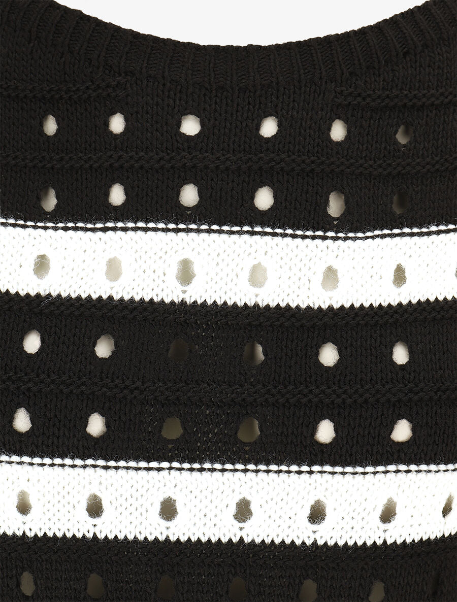 Pull en maille ajourée à rayures - Noir - 3