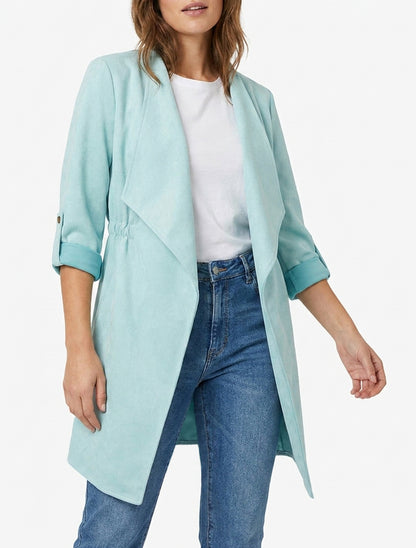 Mittellange Jacke aus Wildlederimitat - Hellblau