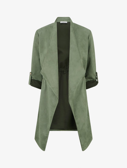 Veste mi-longue en suédine - Kaki - 1
