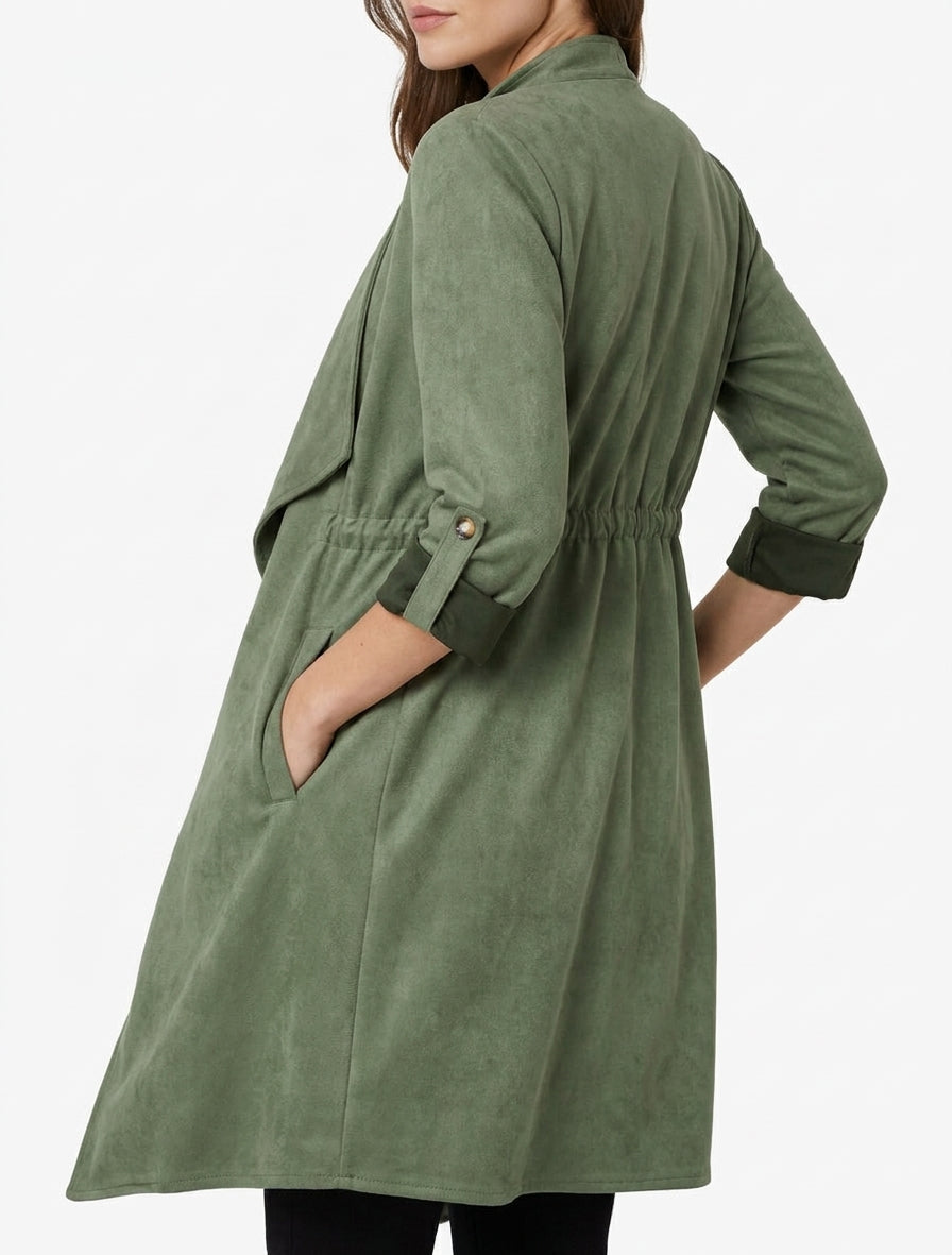 Mittellange Jacke aus Wildlederimitat - Kaki