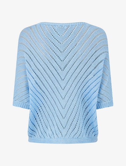 Pull en maille légère à col V - Bleu ciel - 2