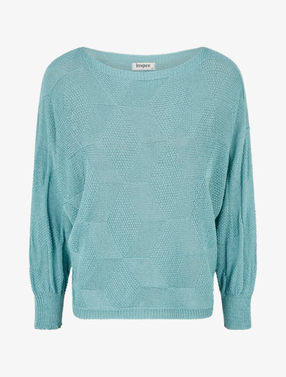 Pull ample à motif losange - Bleu lagon - 1