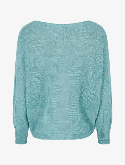 Pull ample à motif losange - Bleu lagon - 2