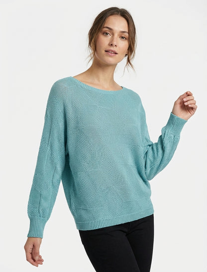 Weit geschnittener Pullover mit Rautenmuster - Blaue Lagune