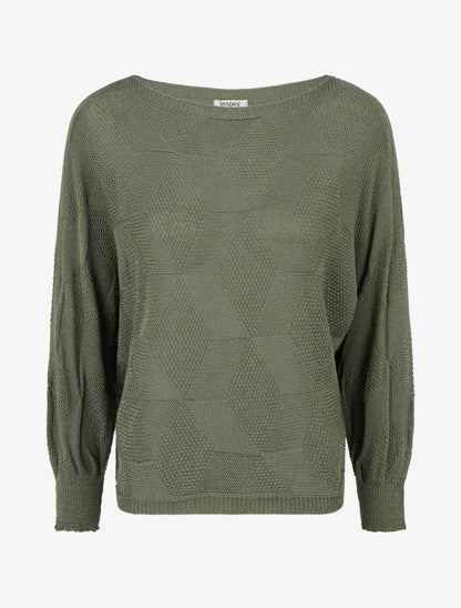 Pull ample à motif losange - Kaki - 1