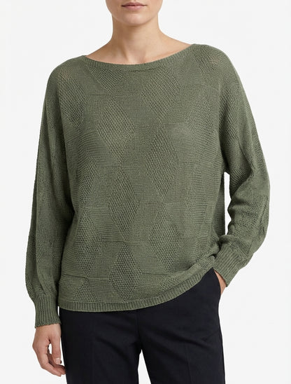 Weit geschnittener Pullover mit Rautenmuster - Kaki