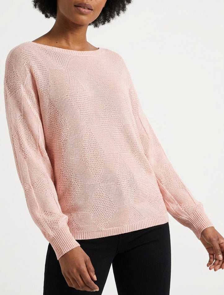 Weit geschnittener Pullover mit Rautenmuster - Rose