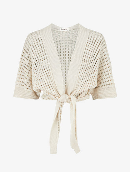 Gilet ajouré à nouer - Beige - 1