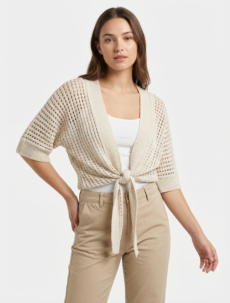 Offene Weste zum Binden - Beige