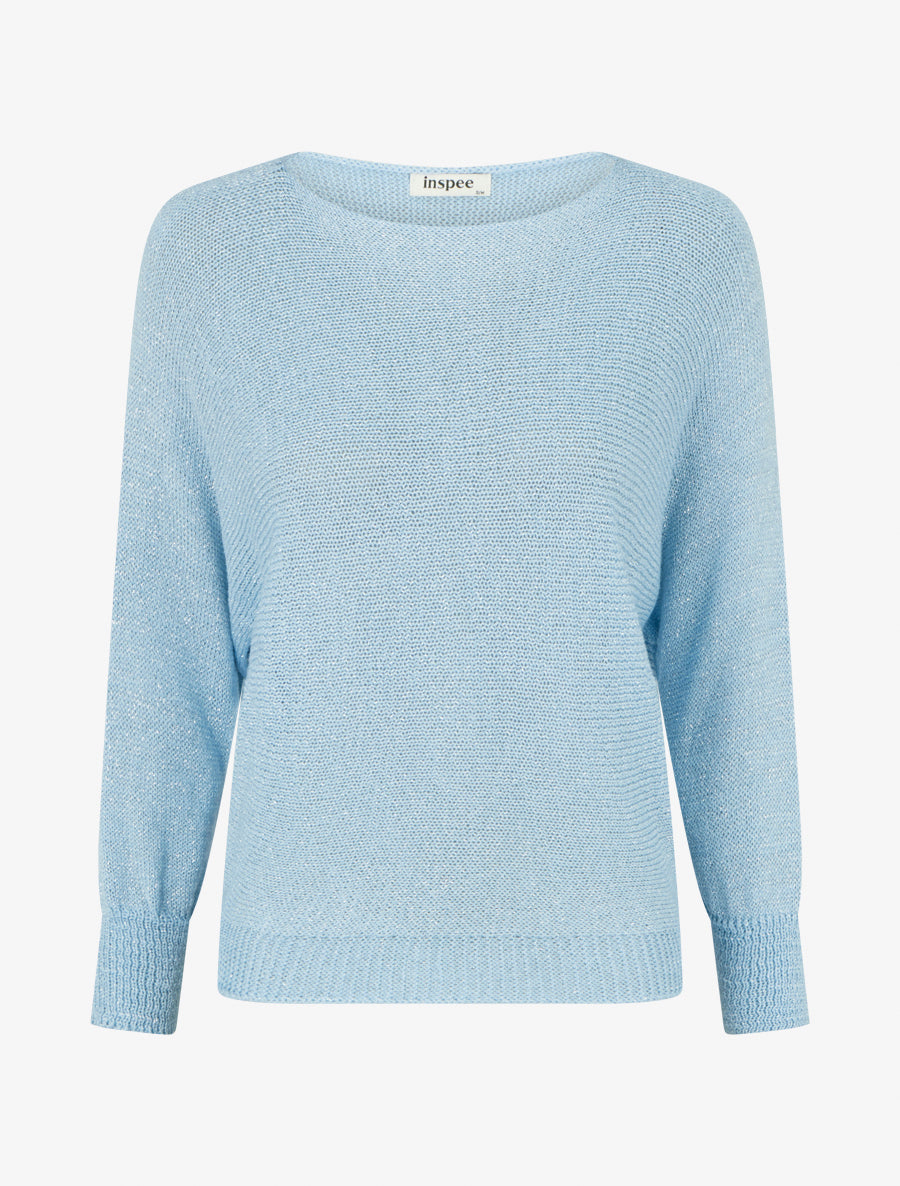 Pull irisé à manches chauve-souris - Bleu ciel - 1
