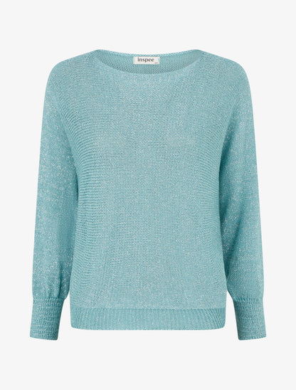 Pull irisé à manches chauve-souris - Turquoise - 1