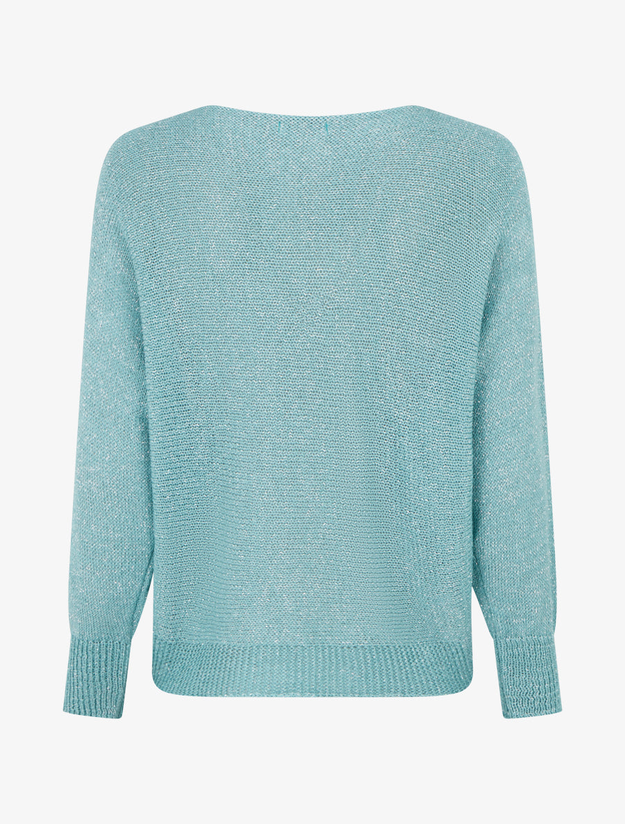 Pull irisé à manches chauve-souris - Turquoise - 2