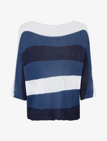 Pull ample à rayures et manches 3/4 - Marine - 2