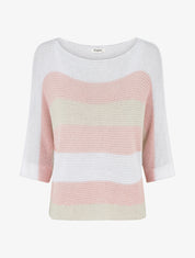 Pull ample à rayures et manches 3/4 - Rose - 1