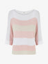 Pull ample à rayures et manches 3/4 - Rose - 1