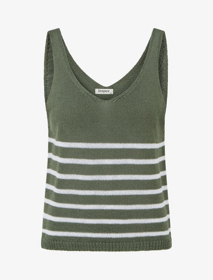 Débardeur en maille à rayures - Kaki - 1