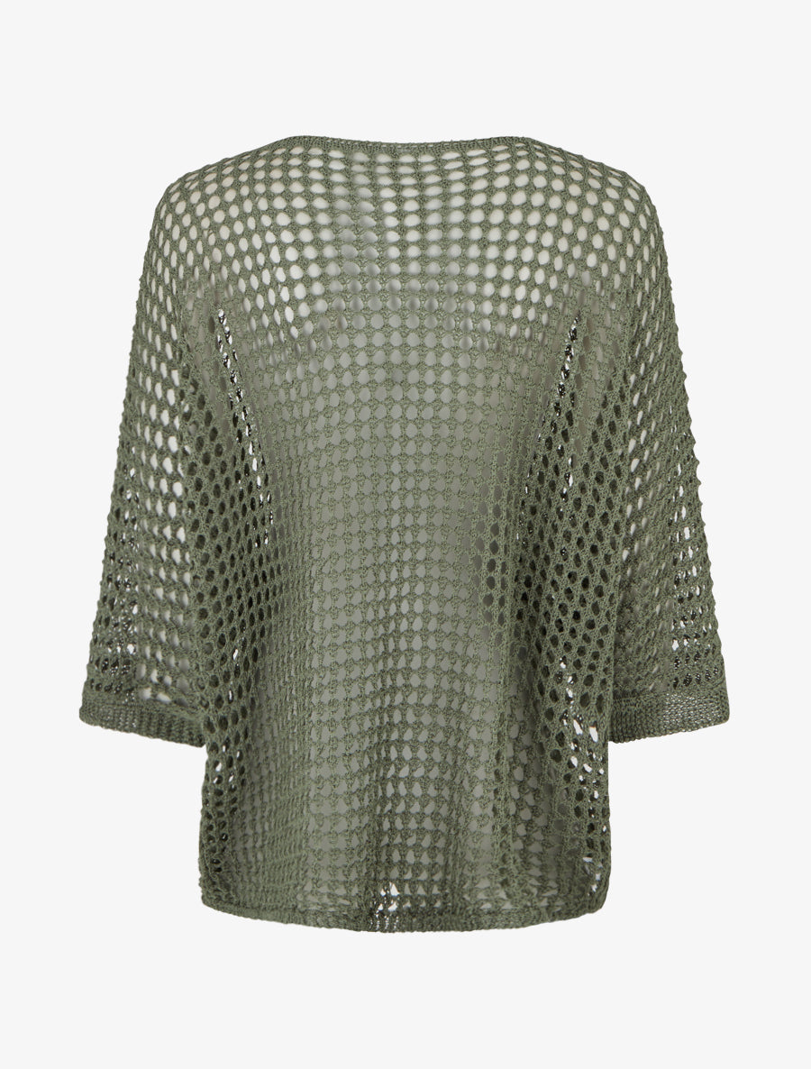 Pull uni ajouré à manches courtes - Kaki - 2