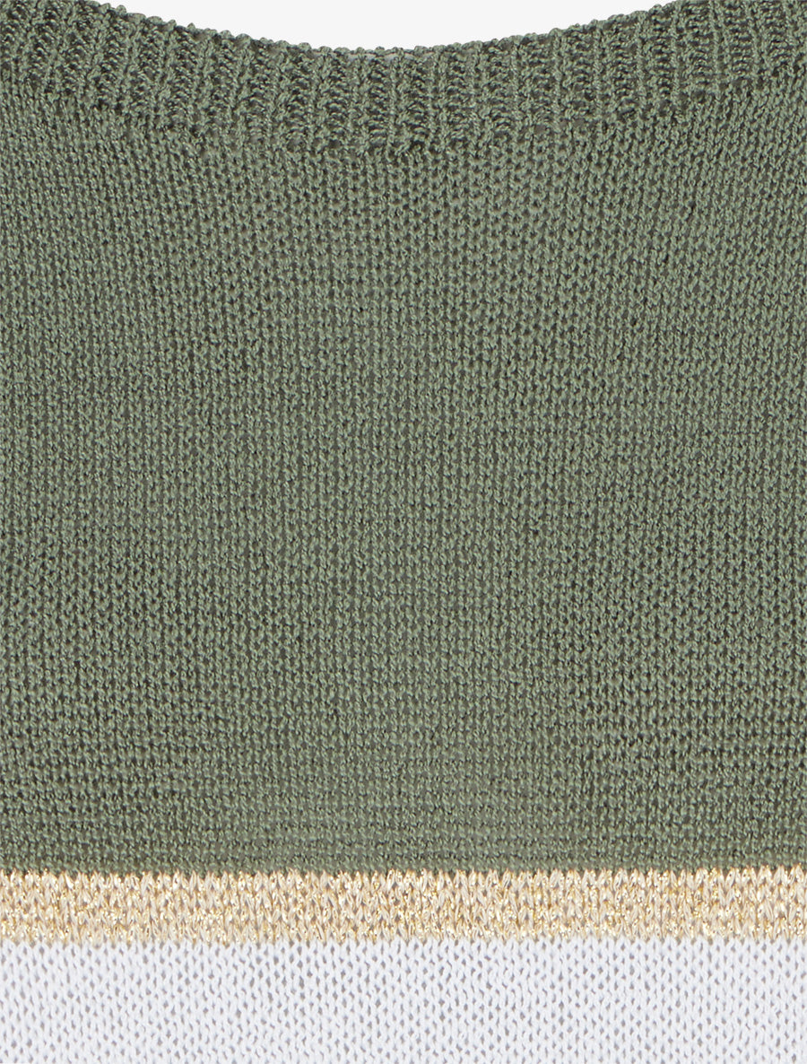 Pull rayé fin à manches courtes - Kaki - 3