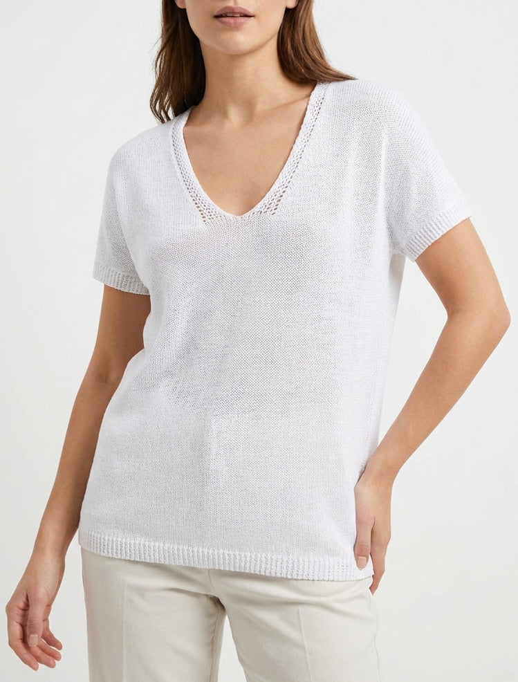 Kurzärmeliges Stricktop - Weiß