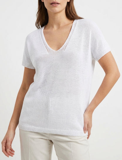 Kurzärmeliges Stricktop - Weiß