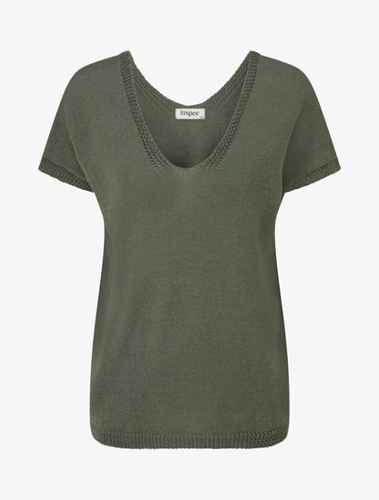 Top droit en maille à manches courtes - Kaki - 1