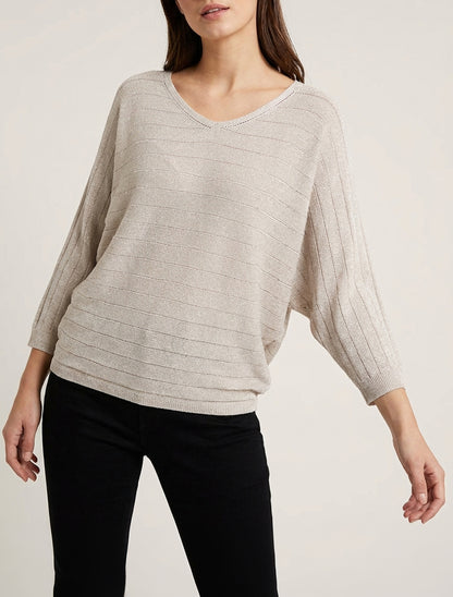 Feiner schimmernder Pullover mit Fledermausärmeln - Beige