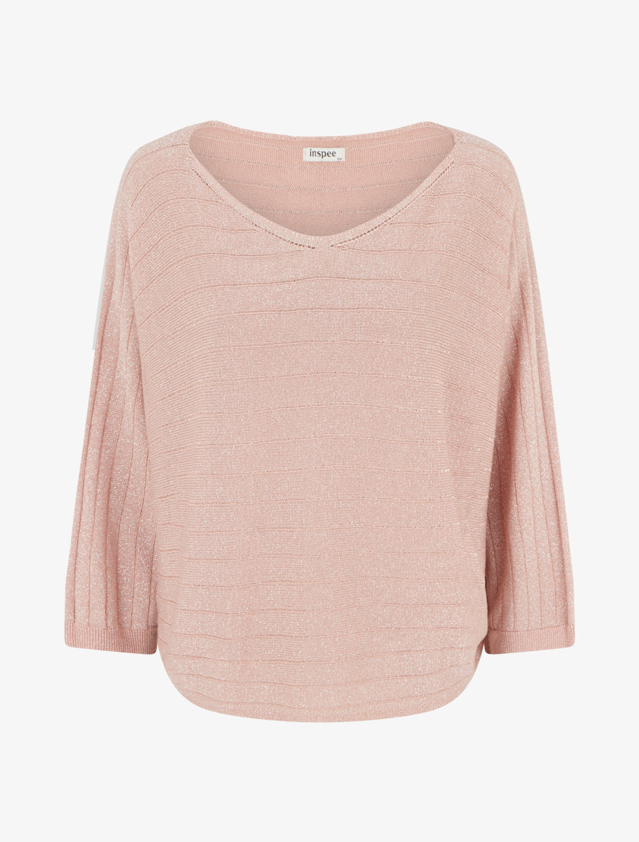 Pull fin irisé à manches chauves-souris - Rose - 1