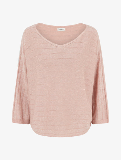 Pull fin irisé à manches chauves-souris - Rose - 1