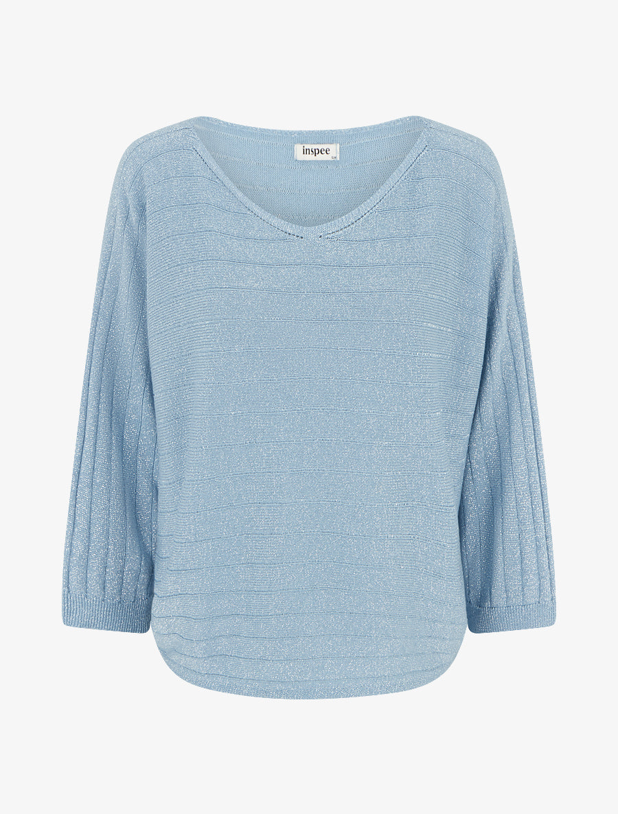 Pull fin irisé à manches chauves-souris - Bleu ciel - 1