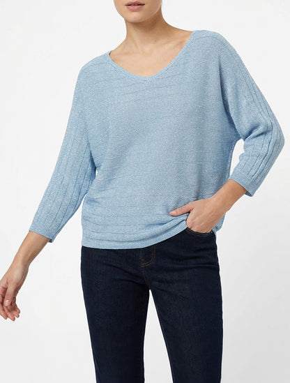 Feiner schimmernder Pullover mit Fledermausärmeln - Himmelblau