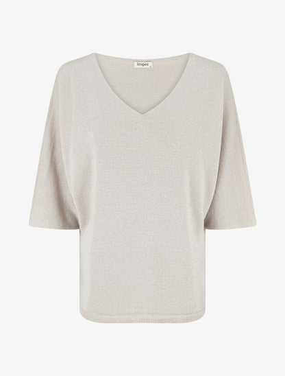 Pull fin irisé à manches 3/4 - Beige - 1