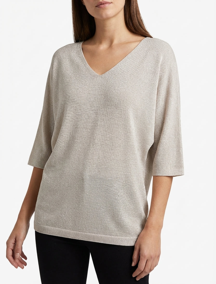 Irisierter dünner Pullover mit 3/4-Ärmeln - Beige