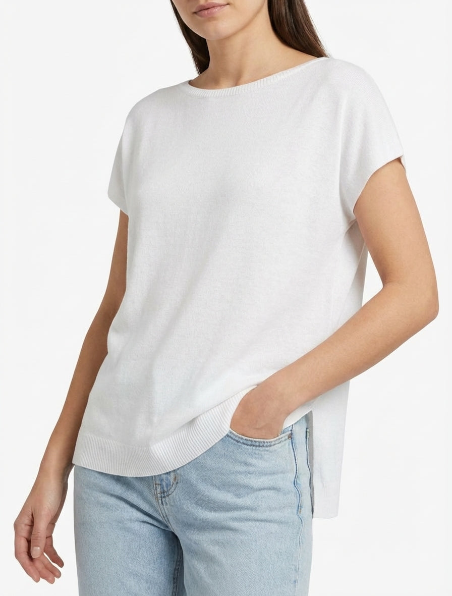 Feiner einfarbiger Strickpullover - Weiß